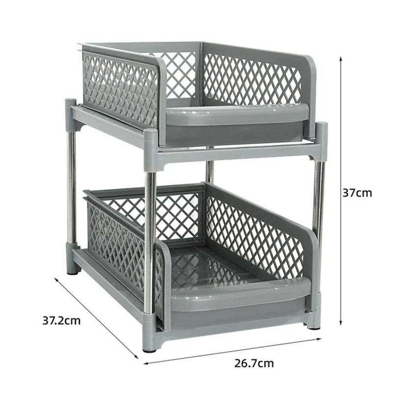 Organizer a 2 strati dal design salvaspazio con cassetti estraibili, armadietto scorrevole per bagno e cucina-ABXK
