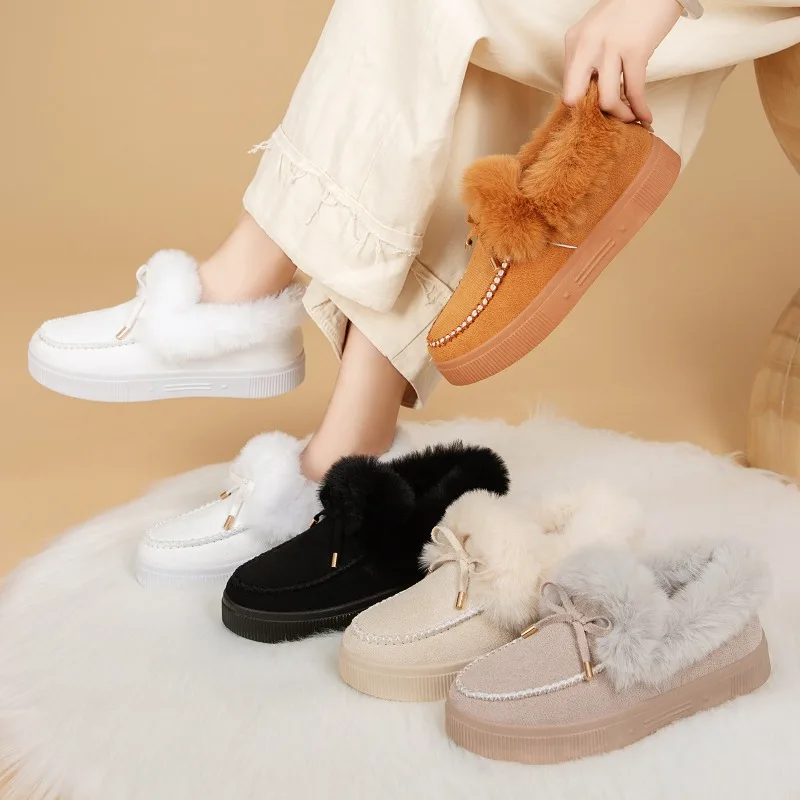 شتاء جديد المرأة أحذية الثلوج مريحة أفخم أحذية قطنية للنساء موضة القوس المتسكعون السيدات أحذية بوت قصيرة مسطحة عادية 36-43 #6