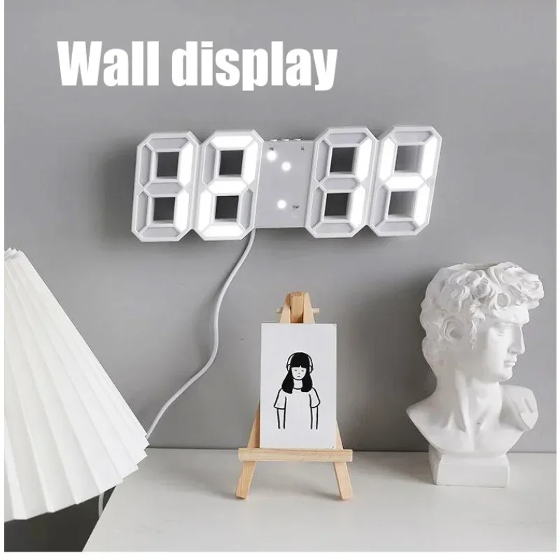 Large 3D LED Clock Alarm Clock Digital Wall Clock Time/Date/Temperature Electronics Cute Room Decor Bedroom Decoration Table