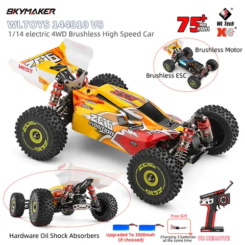 WLtoys 144010   V8 RC 자동차 브러시리스 1:14 75Km/H 고속 금속 4WD 드라이브 오프로드 2.4G 송신기 1/14 RC 레이싱 카 VS 144010