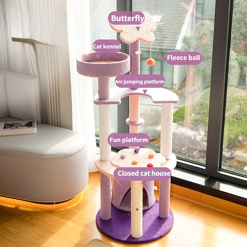 New cat tree tower condo pet products funny climbing cat shelves grinding cat paw cat scratching post purple playground for cats