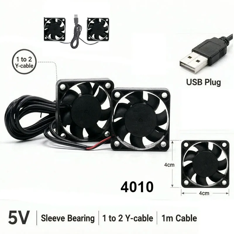 4010 40mm Brushless Cooling Fan 5V USB Low Noise Cooling Case Fan Replacement Part Parallel connection line