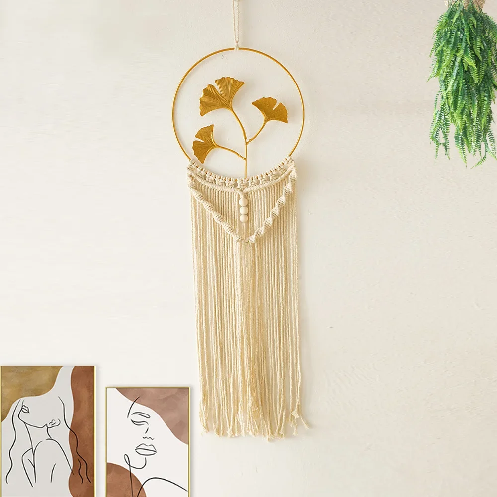 Boho Wall Hangings Hand Woven Tapestries Dream Catcher Nordic Home Decoration Macrame Room Decor Leaf Tassel Background Pendant