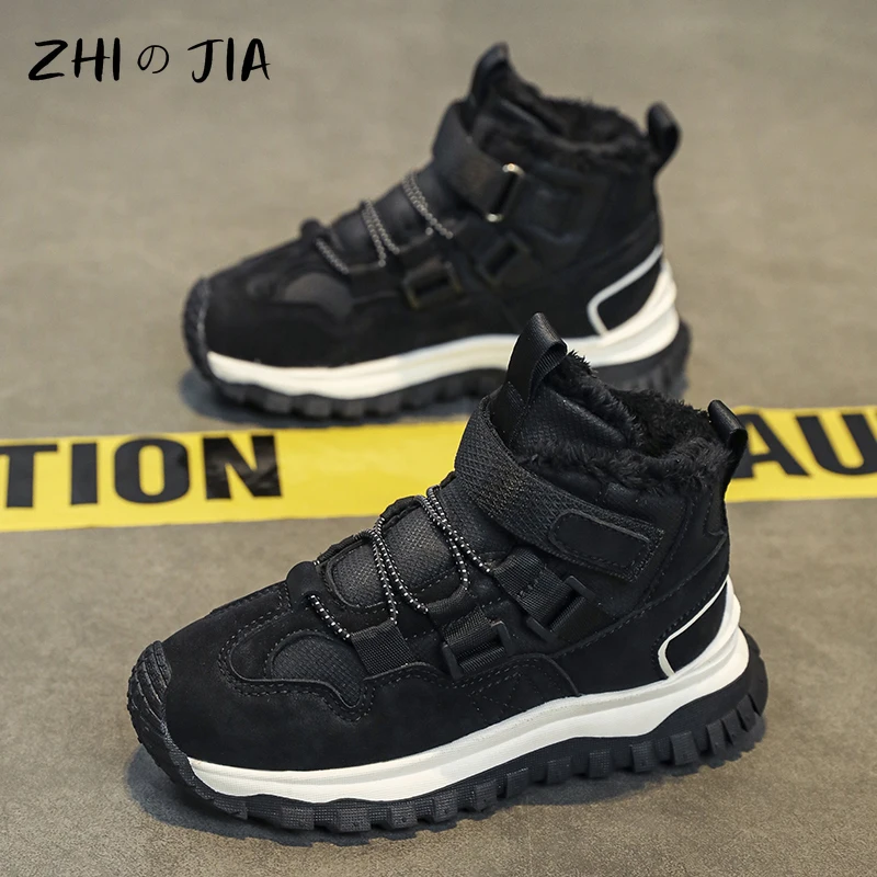 New Children\'s Sneaker Winter Plush Warm High Top Shoes Boys and Girls Fashionable Casual Anti slip and Wear Resistant Footwear