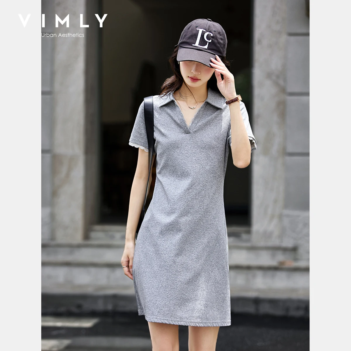 

VIMLY Lace Short Sleeve Summer Dress Women 2025 Casual Preppy Style Cotton Blend Waist-Cinched Mini Dresses Woman Clothing A1807