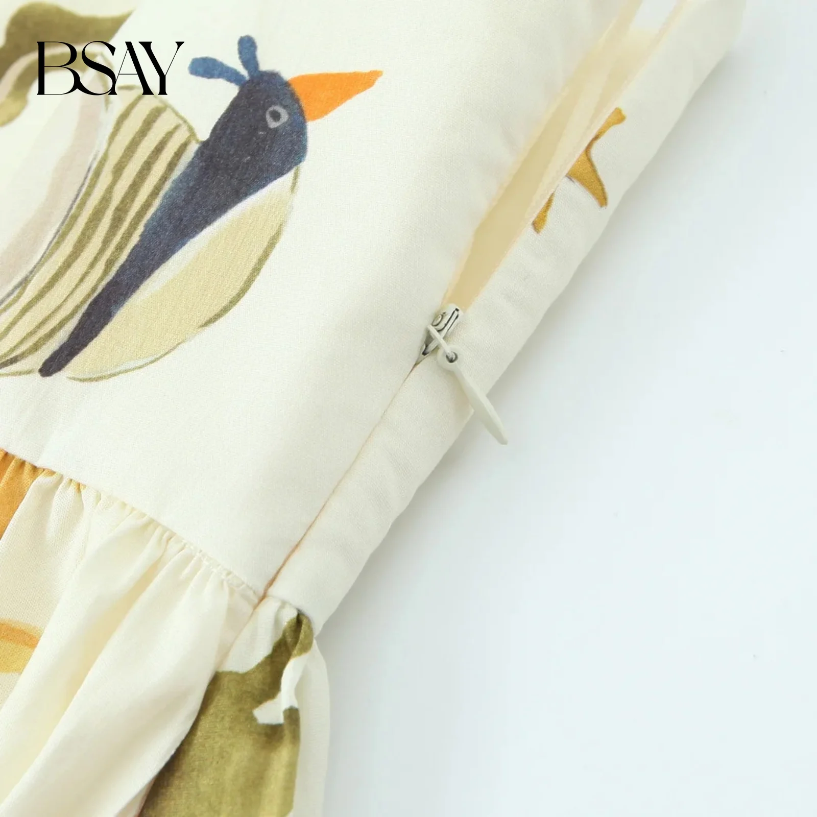 BSAY Women Fashion Summer Printing Loose Side Zip Sleeveless Backless Sling Mini Dress Chic Female French Elegance Evening
