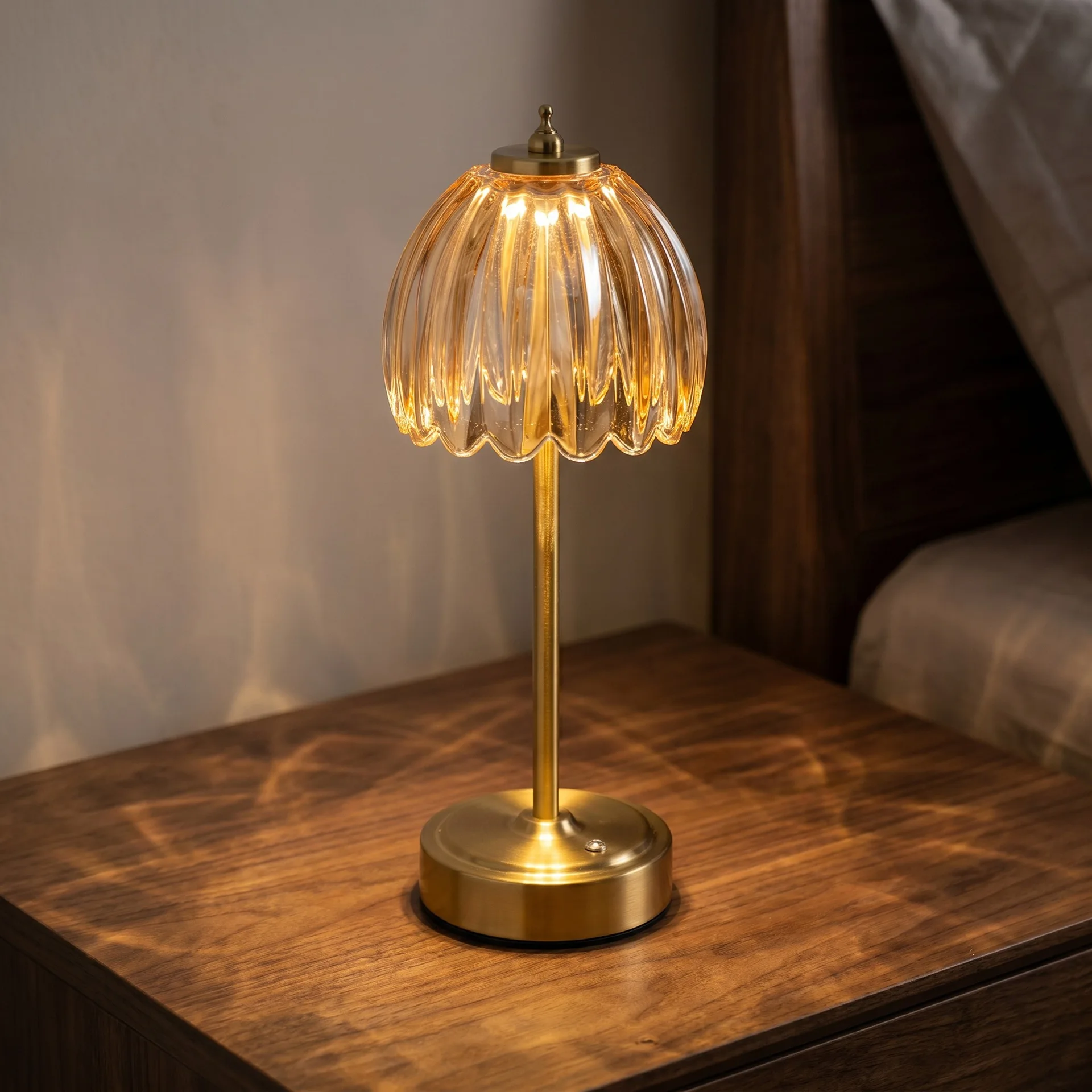 

Night Light Charging Desk Lamp Touch Three-color Dimming Living Room Bedroom Flower Atmosphere Creative Glass Bedside