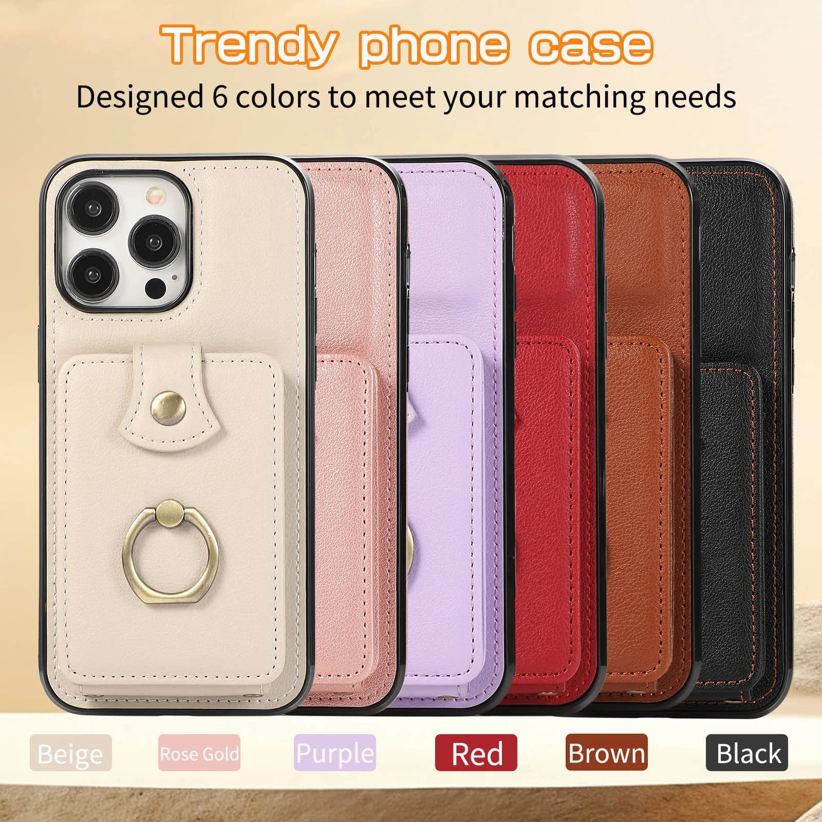 For iPhone 18/17e/16/15/14 Pro Max Plus Case Wallet with Card Holder, 360°Rotation Finger Ring Holder Kickstand, RFID Blocking