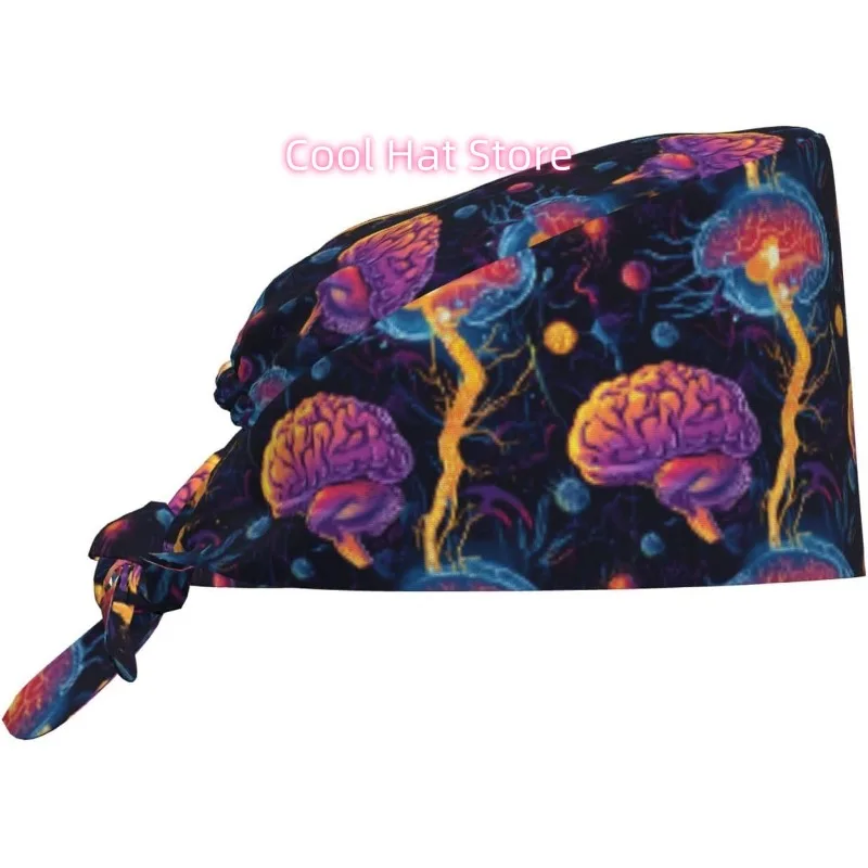 Brain Working Cap, Scrub Cap with Sweatband, Adjustable Tie Back Hat Breathable Headgear for Women/Men