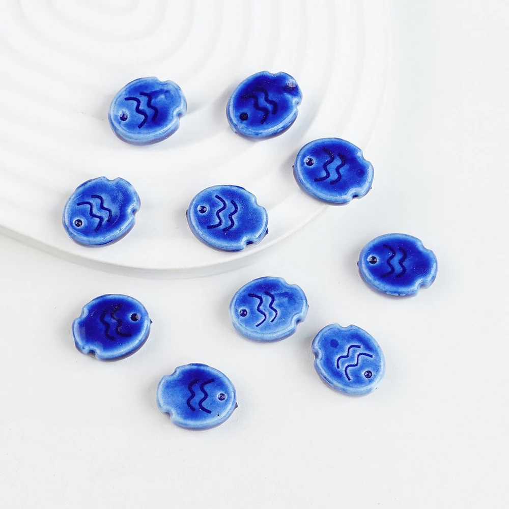 10Pcs Cute Biscuit Fish Beads Charms Ceramic Spacer Loose Beads For Jewelry Making DIY Bracelet Accessories - view 4