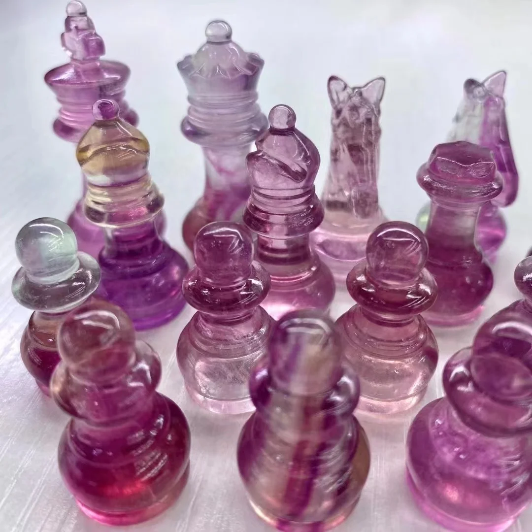 Fluorite chess  Natural Crystal Healing Stones  carved Crafts for gifts