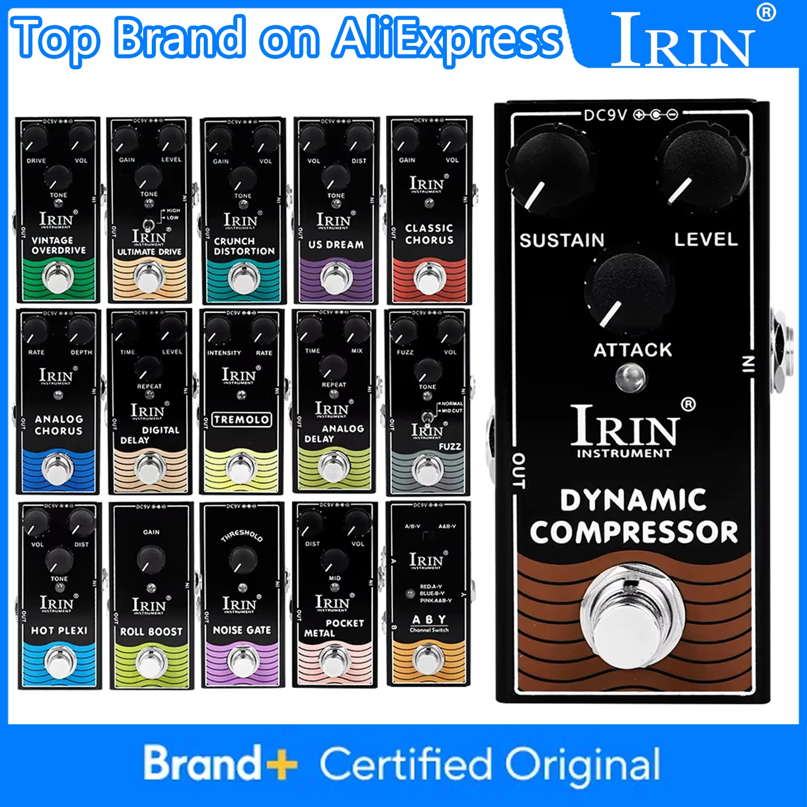 

Педаль эффектов для гитары IRIN, компрессор Dyna/аналовая задержка/тремоло/классический хор/аналоговая задержка/винтажная педаль Overdrive True Bypass