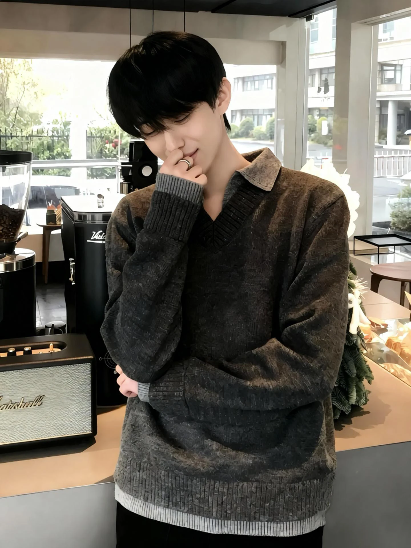 

Мужской свитер с V-образным вырезом, свободного кроя, в американском ретро-стиле, тонкой вязки, для повседневной носки весной