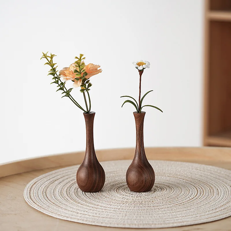 HeMu-Solid Wood Creative Vase, Desktop Ornament, Minimalist Small Ornament, Plant Dried Flower Vase, Wood Crafts