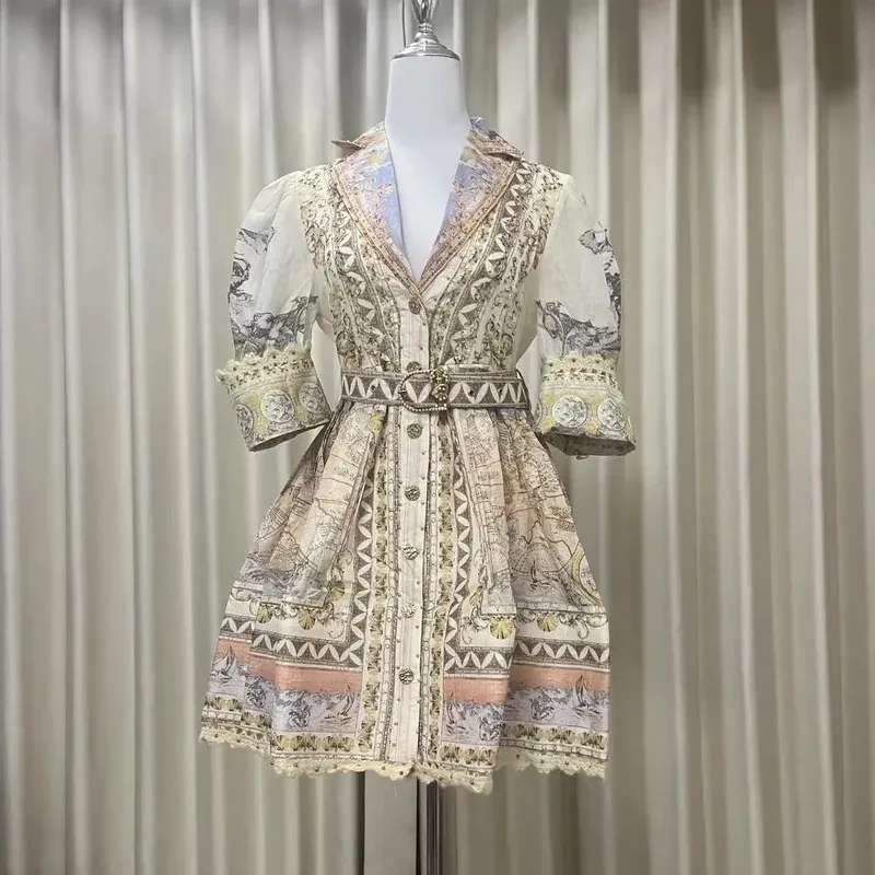 

Women's Dress Floral Linen Elegant Short Dresses Casual Vacation Beach Party Dresses Woman Clothing Fashion Summer Dresses 2025