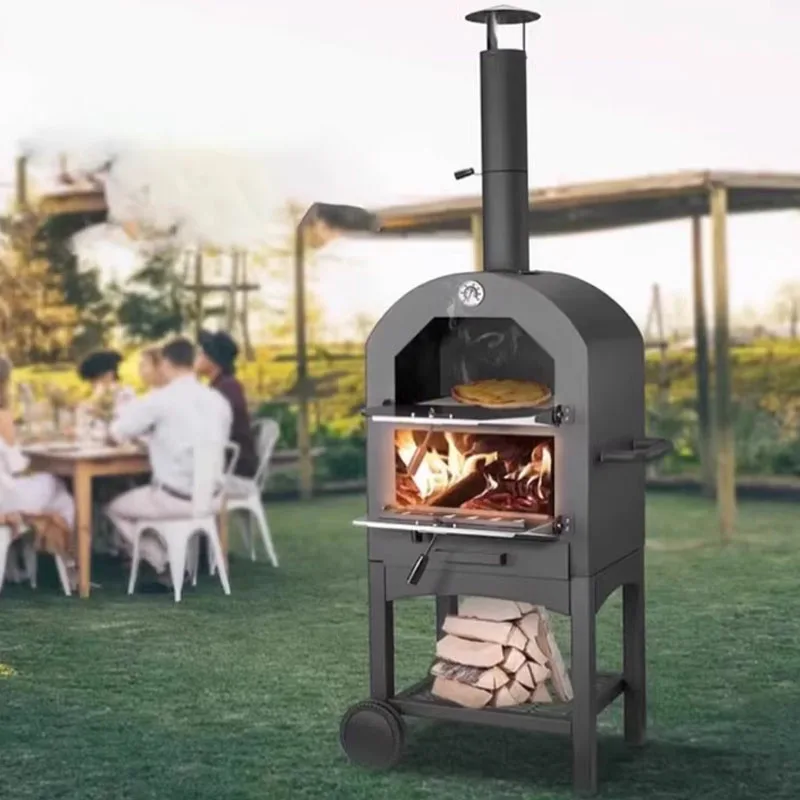 12 Inch Outdoor Charcoal and Firewood Pizza Oven Multifunctional Oven for Backyard Patio Garden Cooking Built-in Thermometer