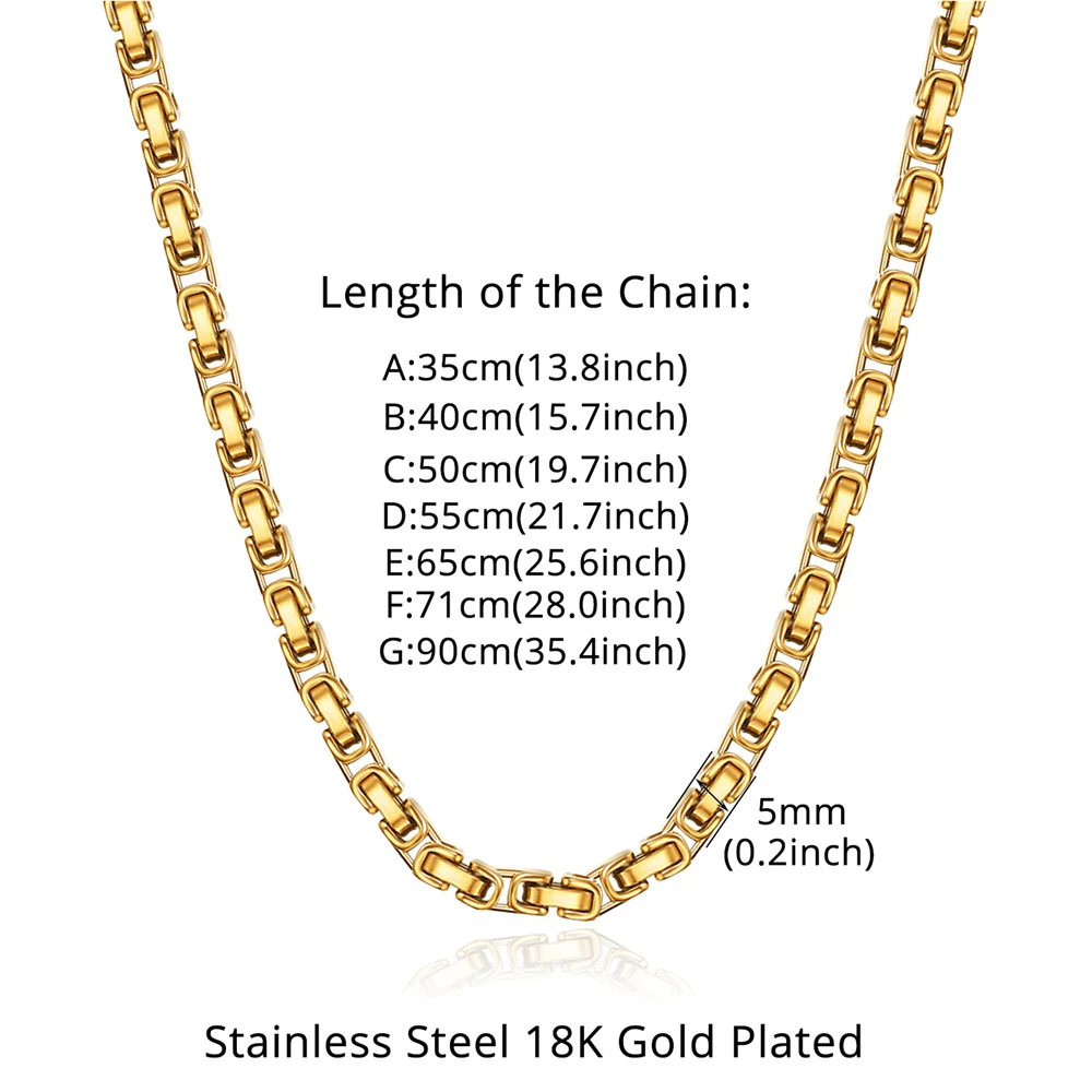 5mm Byzantine Link Chain Necklaces Gold Color Stainless Steel Long Choker Chains For Women Men Vintage Punk Jewelry Gift