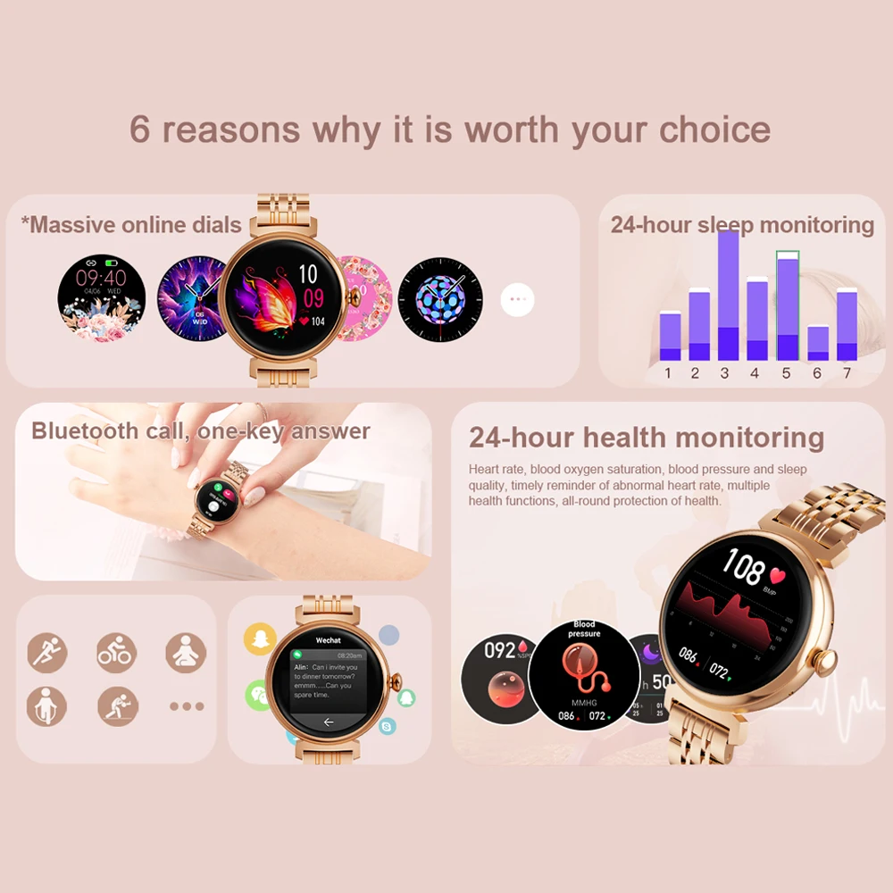 Reloj inteligente con Pantalla AMOLED de 1,04 pulgadas para mujer, Smartwatch con Bluetooth, llamadas, cuerpo de Metal, pantalla pequeña