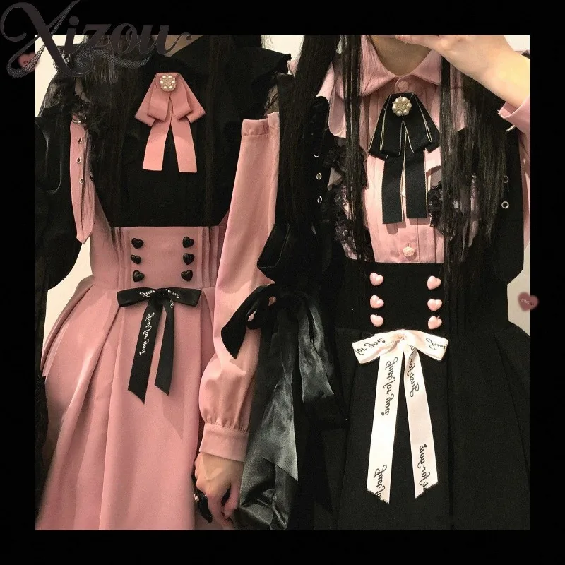 Lindo agradable arco encaje hueco fuera del hombro camisa Lolita Color sólido Casual Tops para Mujer primavera otoño Blusas de manga larga Mujer