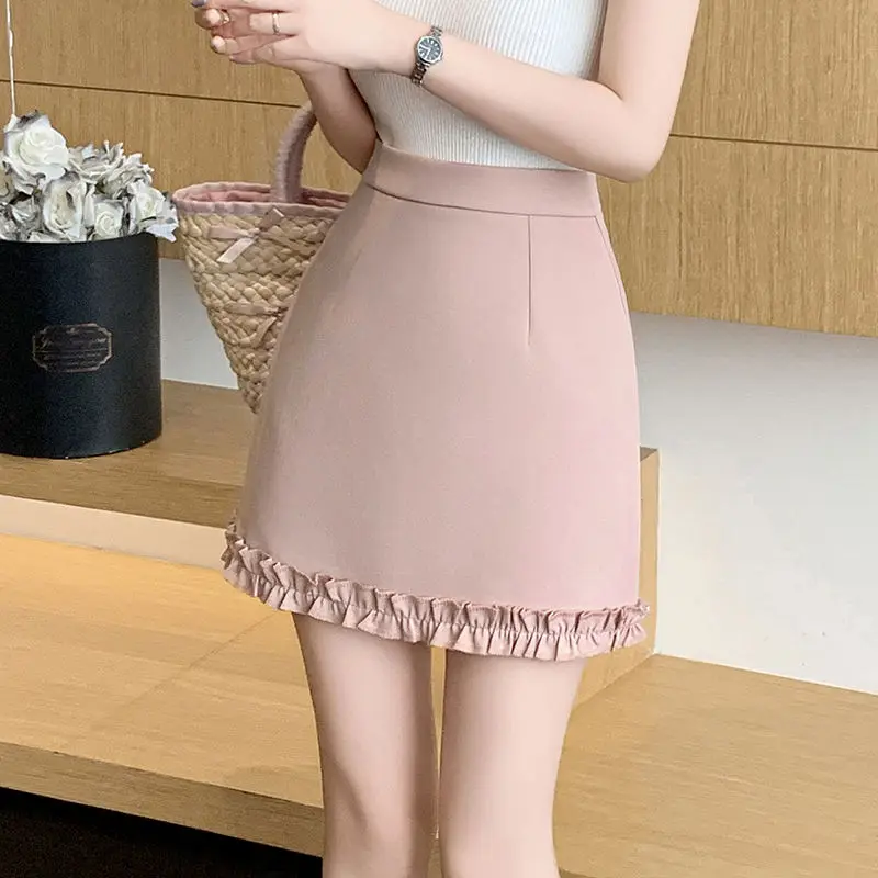

Suit Skirt Women Spring Summer High Waisted Black Ear-sideversatile Slim A-line Short Skirt Black Hip-covered Skirt
