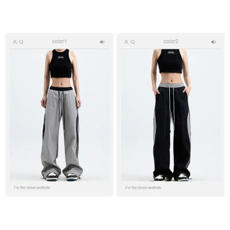 

Women Splicing color contrast hip hop Streetwear Korean Track Pants Oversize Wide Leg Joggers Trousers Clothes