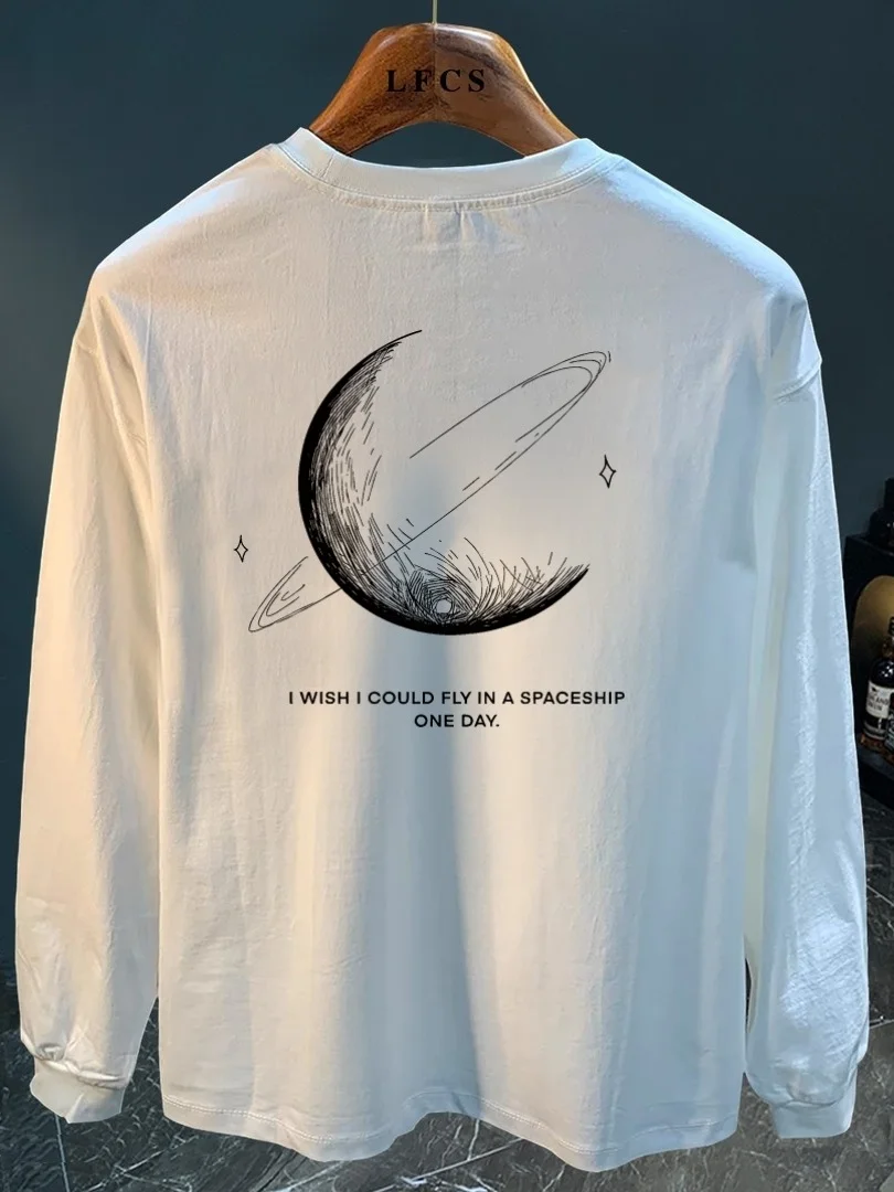 

Модная хлопковая футболка в американском стиле Long Sve, свободный крой, мужской весенне-осенний модный повседневный круглый топ с принтом Ne