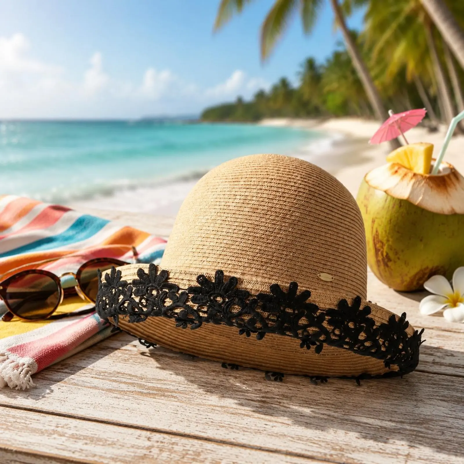 

Flower Straw Hat Face Cover Wide Brim Straw Hat for Women