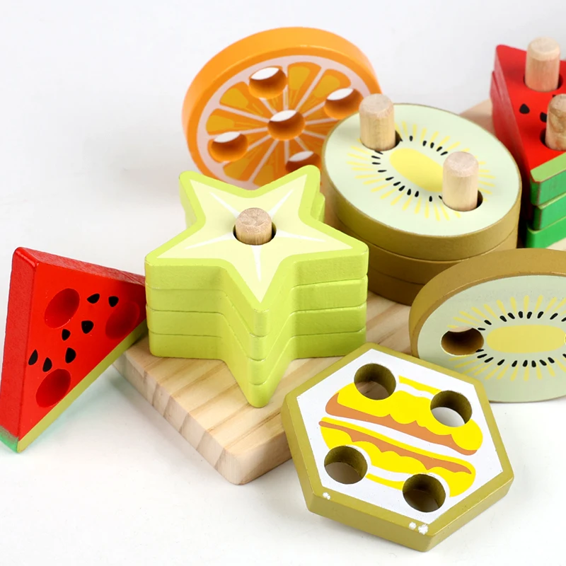 Mainan Kayu Montessori Permainan Puzzle Pencocokan Bentuk Warna Manik-manik Warna-warni Kognisi Warna Mainan Edukasi Dini Hadiah untuk Anak-anak