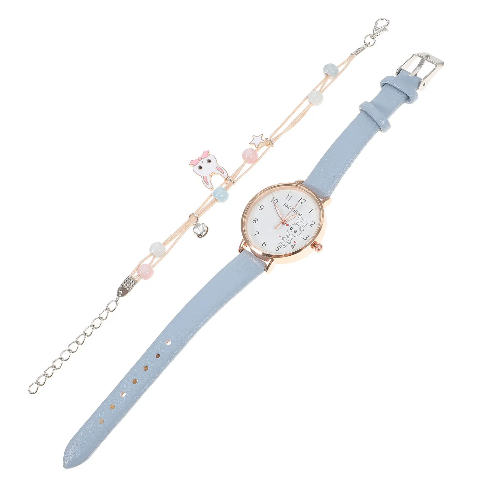 مجموعة واحدة من الأرنب الإبداعي لمجموعة الأساور، وساعة يد كرتونية، وساعة لطيفة للطلاب خفيفة الوزن