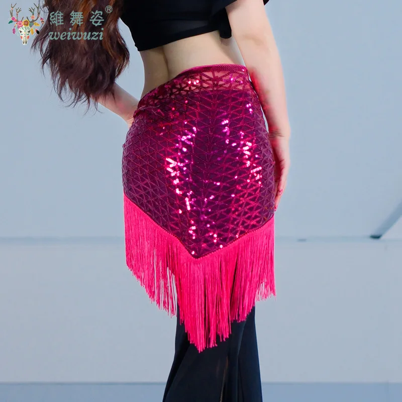 Belly Dance Training Hip Scarf Tassel Sequins Triangle Skirt Practice Clothes Female Adult Elegant Belt Performance Accessories