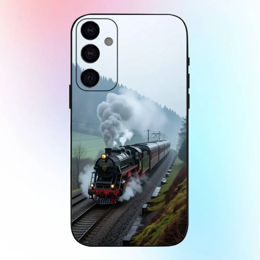 حافظة هاتف كلاسيكية على شكل قطار بخاري لهاتف سامسونج جالاكسي A73، A72، A71، A70، A53، A52، A51، غطاء أسود ناعم آخر #5