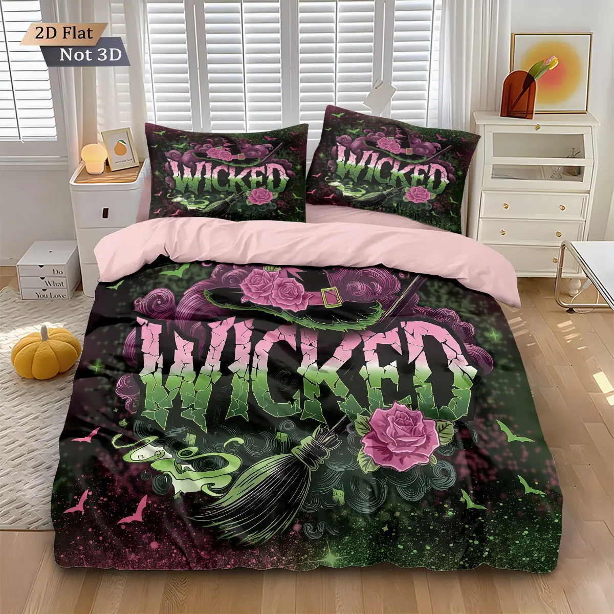 3pcs Magic Wicked Witch Flower Printed Quilt Set Multi Size Bedding Decoration Comfortable Machine Washable