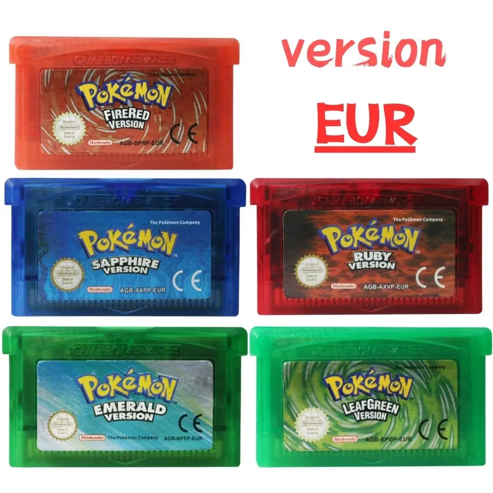 

GBA Game Pokemon Series 32-битный картридж для видеоигр Консольная карта Pokemon Изумрудный рубин Огненно-красный лист Зеленый сапфир Многоязычный