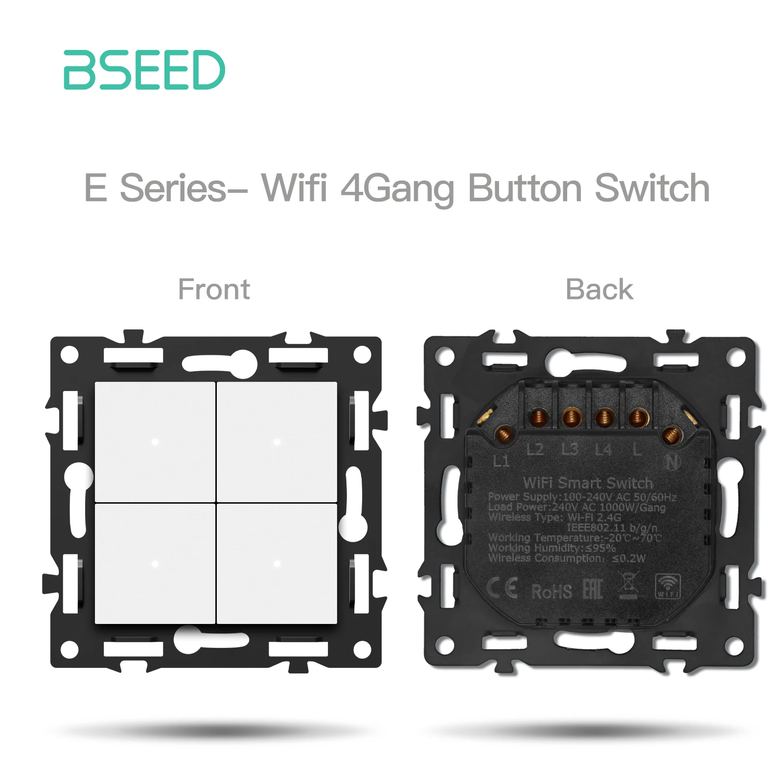 BSEED WIFI Klick-Schaltermodule Intelligente Lichtschalterteile Weißer Glasrahmen DIY Kombinations-Wandsteckdosen USB-Ladeanschluss E-Serie 9