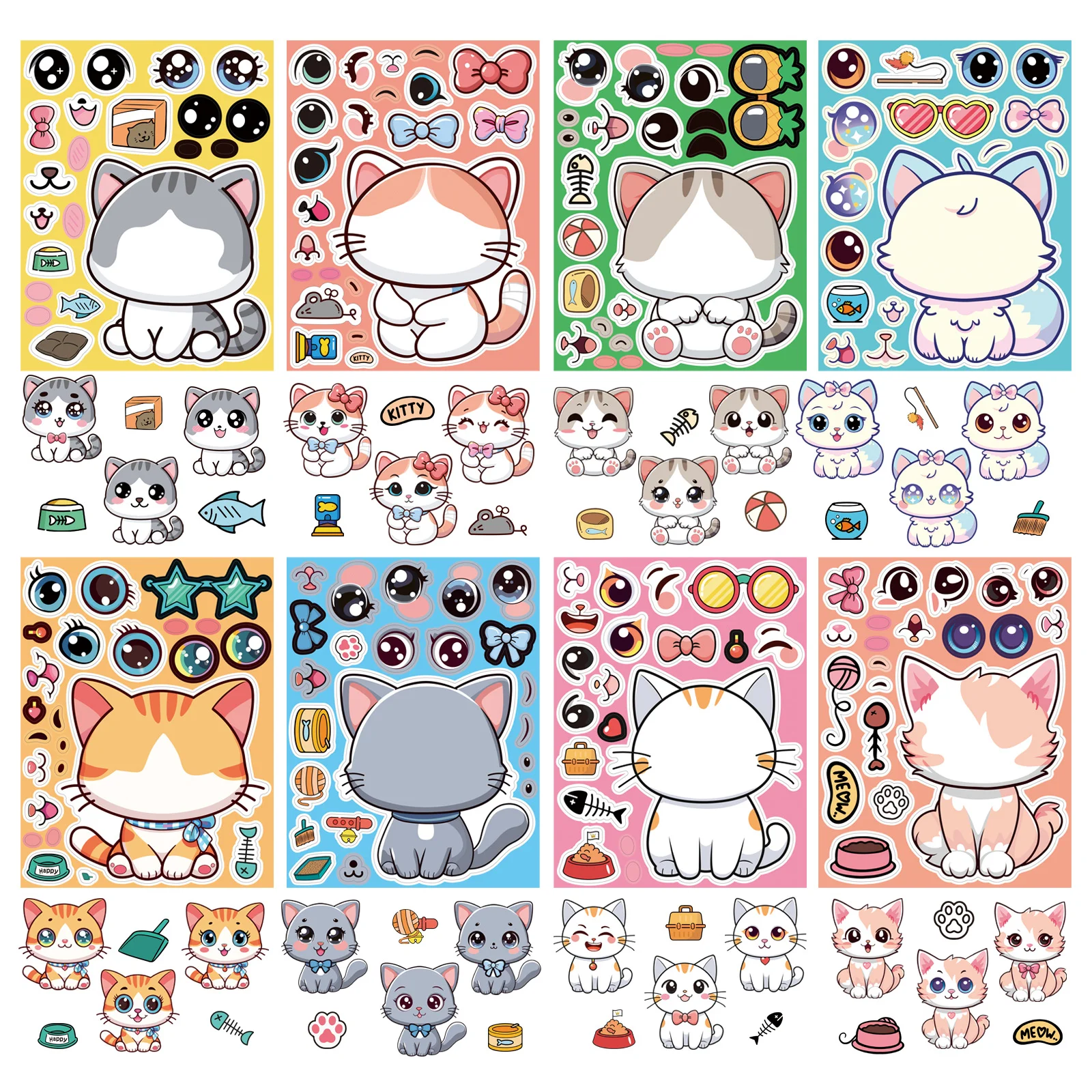 8 Sheets Cartoon Animal Puzzle Stickers Make A Face Decals Stationery Notebook Phone Laptop Decoration Gift