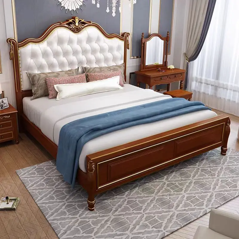 @#European Design Luxury King Bedroom Furniture Sets Royal King Size Bed for Villa Hotel Solid Wooden Bed With Soft Bag - view 5