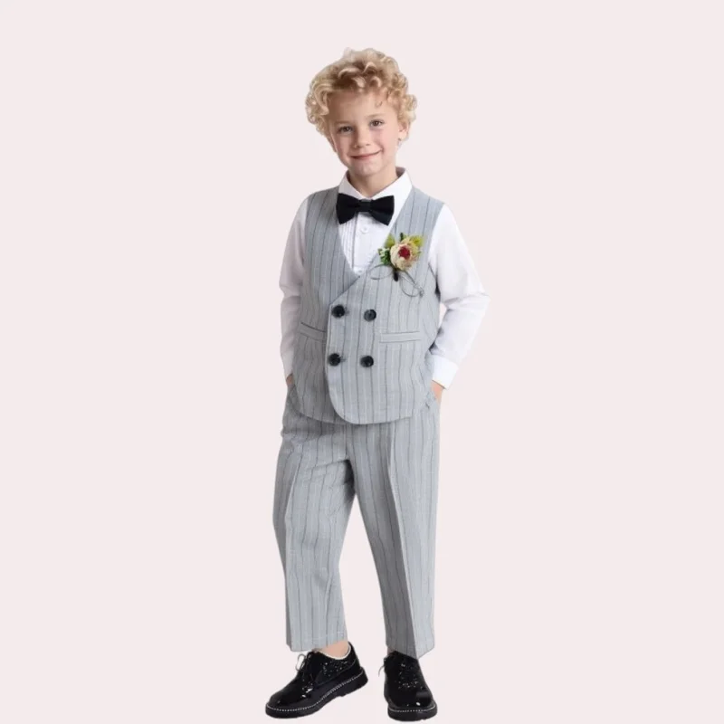 Newborn Baby Boys 1 Year Birthday Suit Children Wedding Party Performance Costume Boys Formal Vest Pants Bowtie Photograph Dress