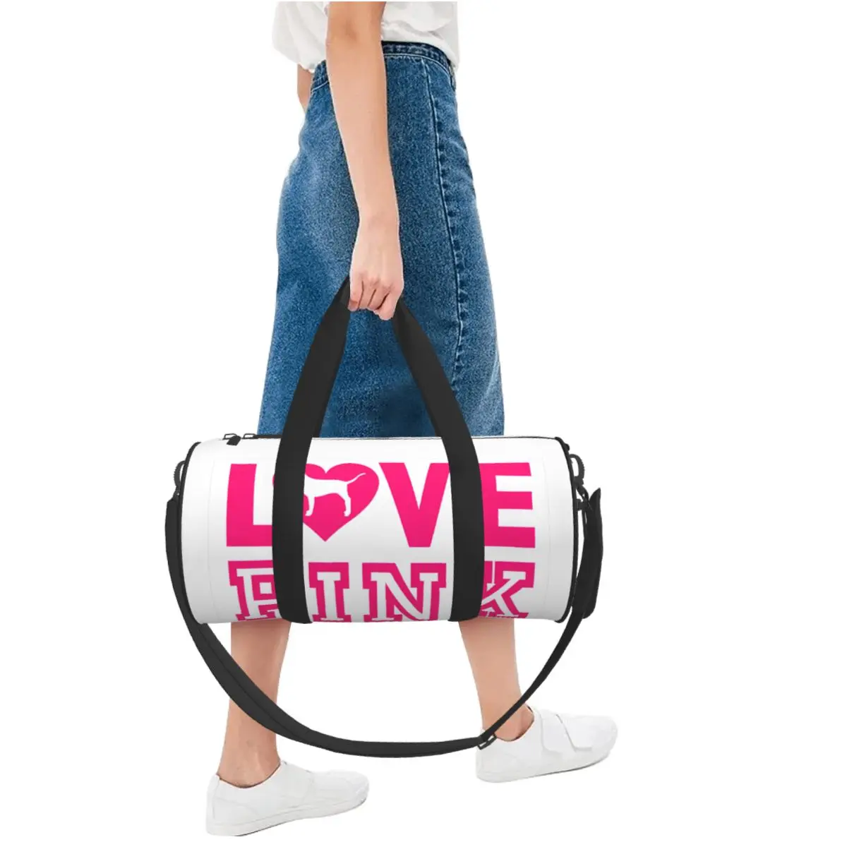 Men Travel Bag I Love Pink Print Gym Bag Large Waterproof Pattern Handbag Novelty Yoga Sports Bag