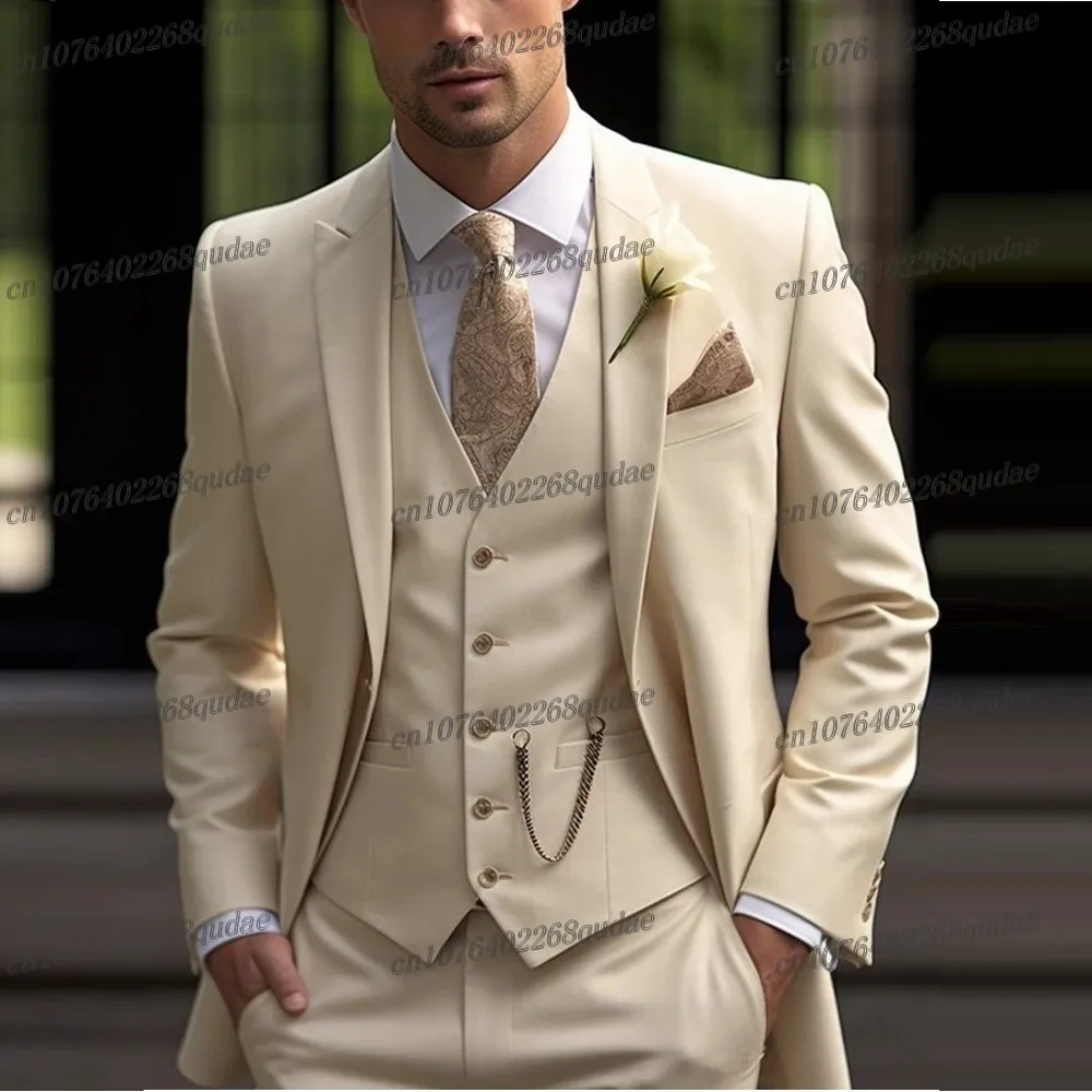 New Formal Purple Men Suit Wedding Party Groom Suits Groomsman Male Tuxedos Bridegroom Costume 3 Piece Set Blazer Vest Pants