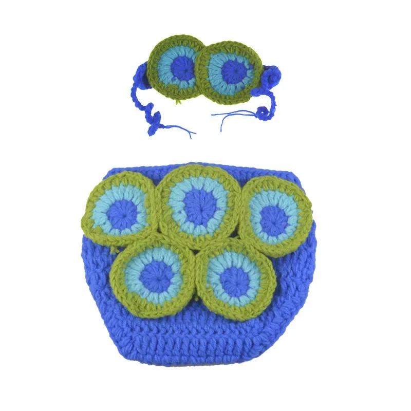 Blue Knitted Peacock Shaped Photography Kit 36cm Prop Set For 0 To 6 Months Baby First Month Newborn Studio Shooting Accessory