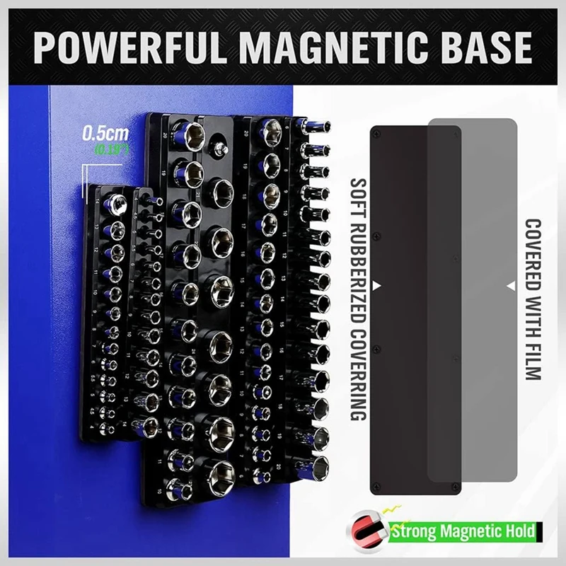 Magnetic Socket Organizer Set, 3PCS Socket Holder Set For 1/4In, 3/8In & 1/2In Drive Metric Socket (Without Socket) Durable