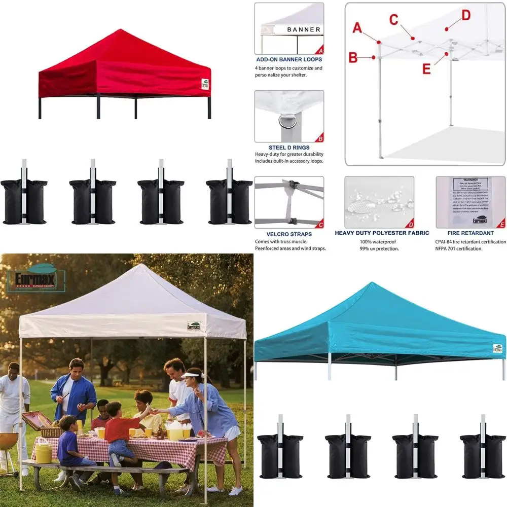 

Pop Up Canopy Replacement Tent Top Cover Instant Outdoor Shelter 5x5 Red with 4 Weight Bags