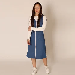 AA SS25 - Lady Women Sleeveless Dress Denim Zippered Jumper with Ribbed Tee in 2 Colors and Long Sleeves Tee Shirt Sizes XS-XXL