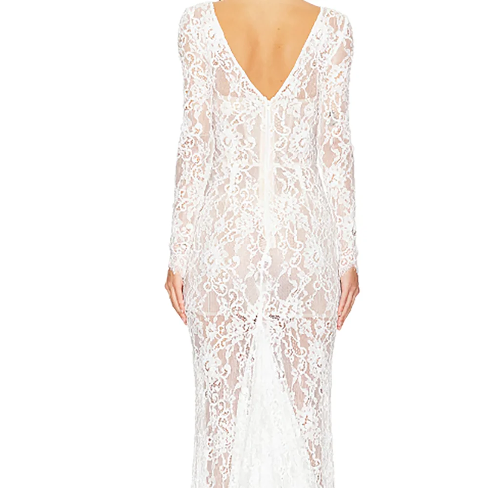 Elegant Illusion O-Neck Lace Full Sleeve Mermaid Bride Wedding Dresses Bridal Gowns Customized