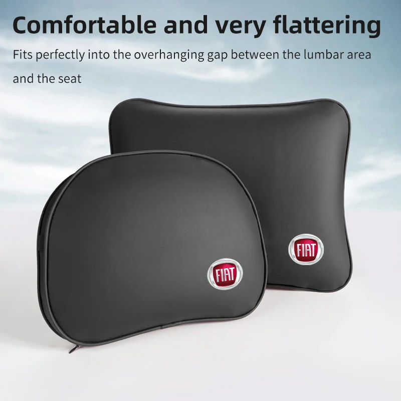 Car Seat Neck Pillow Leather Auto Lumbar Back Support Cushion For FIAT Grande Punto Abarth Tipo Panda Ducato Freemont Doblo 500