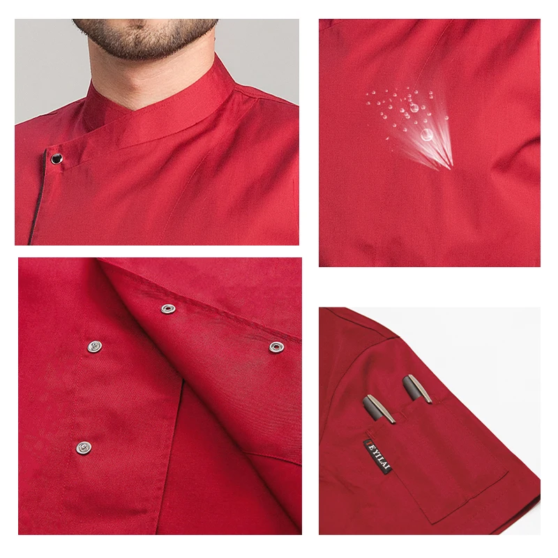 남성용 전문 요리사 유니폼 요리 자켓 음식 서비스 레스토랑 주방 쿡 코트 베이커 작업복 카페 웨이터 셔츠