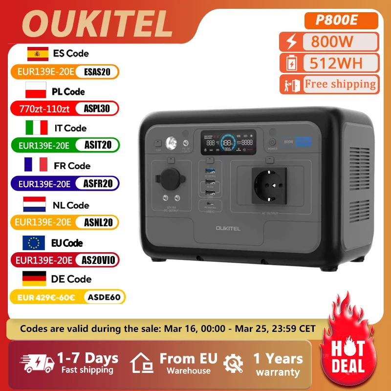 Station d'alimentation portable OUKITEL P800E, générateur solaire 800W, batterie Lifepo4 512Wh, alimentation de secours à domicile, camping en plein air, alimentation mobile