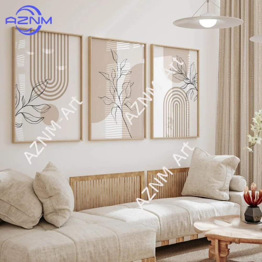 Frameless Neutral Wall Prints for Modern Minimalist Home Decor,Bohemian Plant Posters,Japanese Beige Living Room Bedroom Decor
