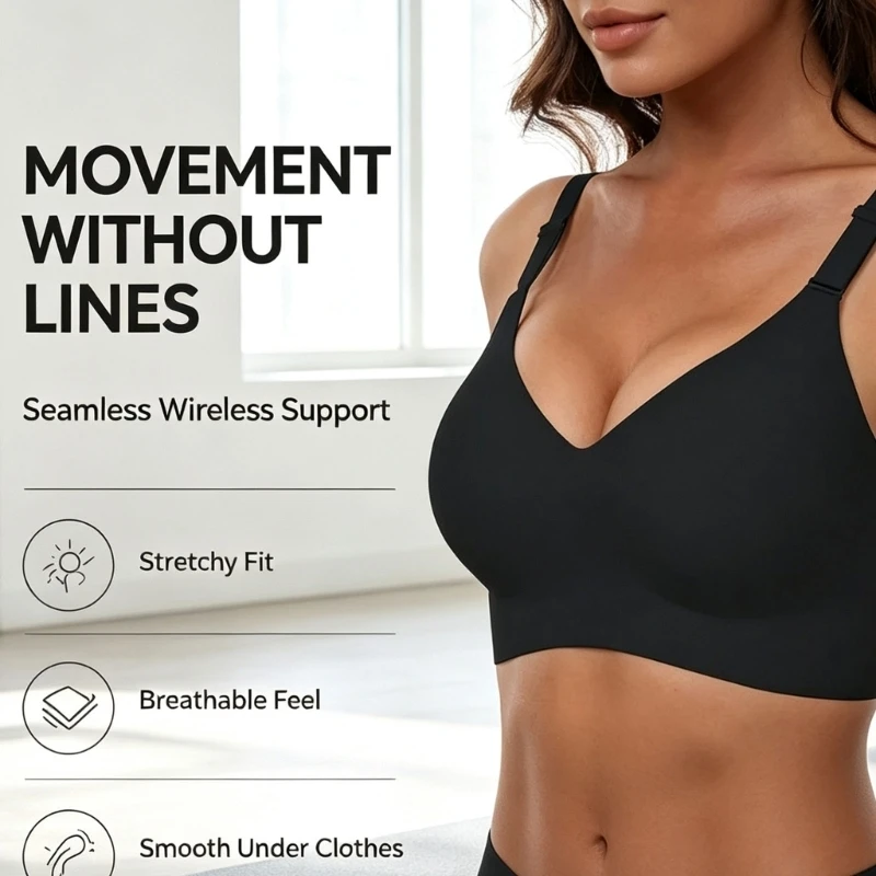 X4YC Daily Wear Wireless Bra for Women No Show Deep V Comfort Bra with Light Support and Back Closure Adjustment for Home Use