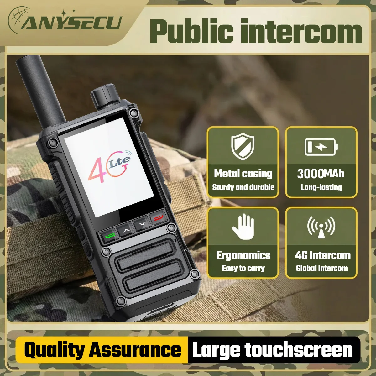 ANYSECU T85 4G LTE POC Walkie Talkie Built-in Camera GPS WiFi BT Android 8.1 Zello Real-PTT 3000mAh Type-C SOS EU US Version